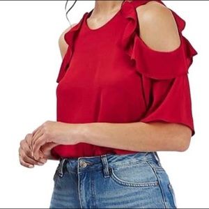 TopShop Cold Shoulder Top Ruffle Red 6